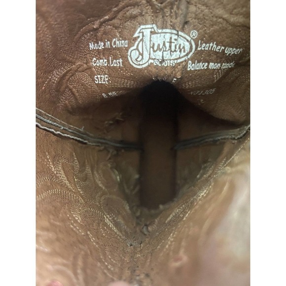 Justin Buck Mens Buck Brown Leather Cowboy Western Boots 8.5B - Picture 7 of 13